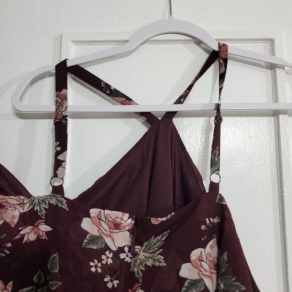 Torid Women's Plus Size 14 Burgundy Floral Cold Shoulder Boho Dress.  SKU# A-117 - Picture 14 of 16